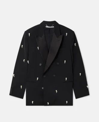 Blazer oversize à double boutonnage et broderies de perles