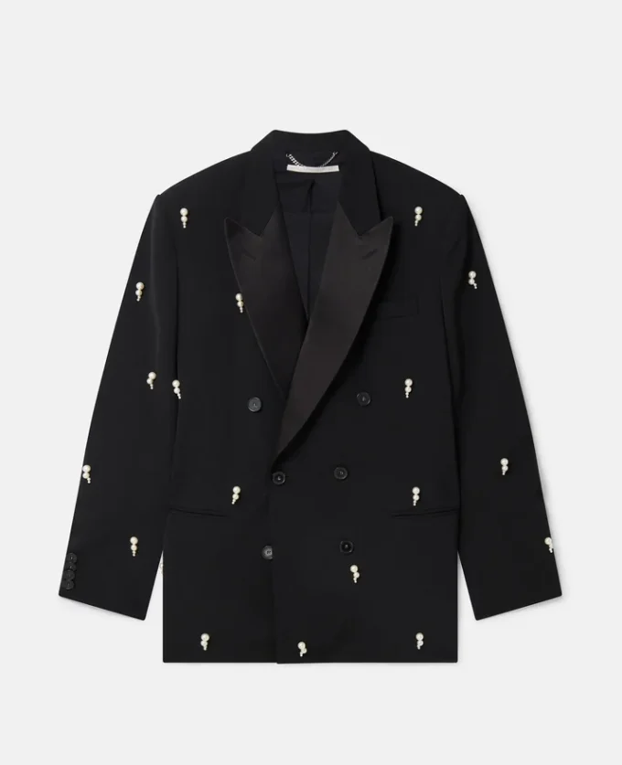 Blazer oversize à double boutonnage et broderies de perles Blazer oversize à double boutonnage et broderies de perles
