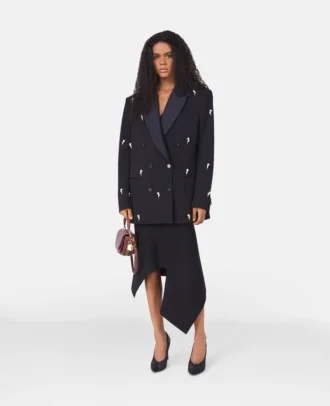 Blazer oversize à double boutonnage et broderies de perles