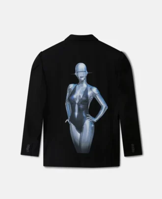 Blazer sexy à revers smoking et imprimé robot