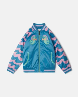 Blouson aviateur en satin brodé d&rsquo;un hippocampe