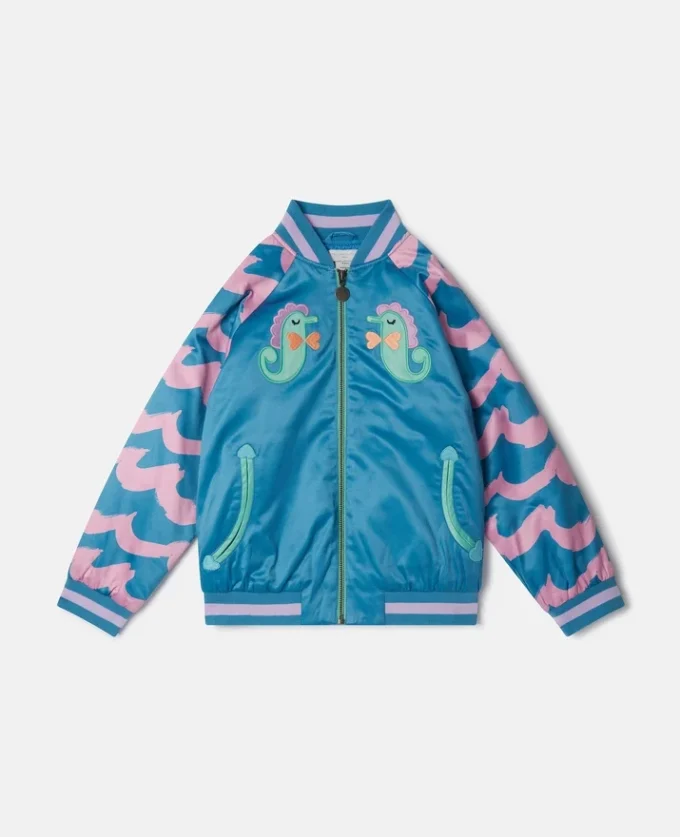 Blouson aviateur en satin brodé d&rsquo;un hippocampe
