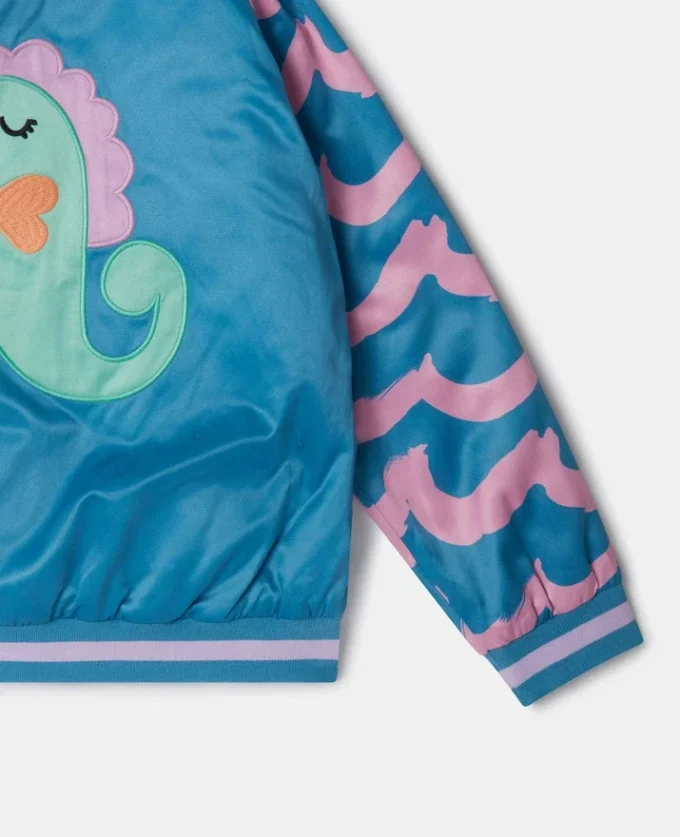 Blouson aviateur en satin brodé d&rsquo;un hippocampe