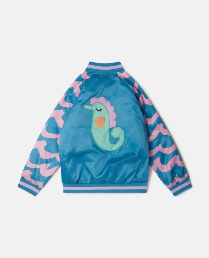 Blouson aviateur en satin brodé d&rsquo;un hippocampe