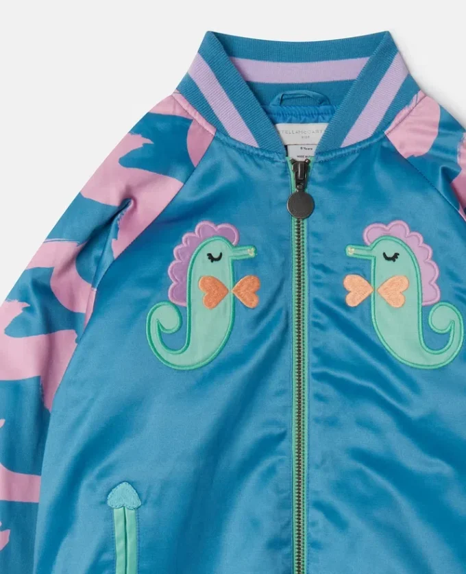 Blouson aviateur en satin brodé d&rsquo;un hippocampe