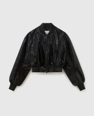 Blouson bomber court à motif crocodile