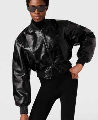 Blouson bomber court à motif crocodile