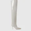 Bottes cuissardes à talons aiguilles et bout carré en cuir verni Bottes cuissardes à talons aiguilles et bout carré en cuir verni