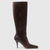 Bottes à talons aiguilles en cuir verni à bout carré et à hauteur du genou Bottes à talons aiguilles en cuir verni à bout carré et à hauteur du genou