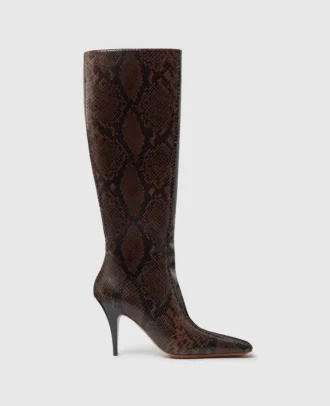 Bottes à talons aiguilles en cuir verni à bout carré et à hauteur du genou