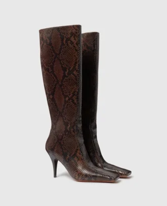 Bottes à talons aiguilles en cuir verni à bout carré et à hauteur du genou
