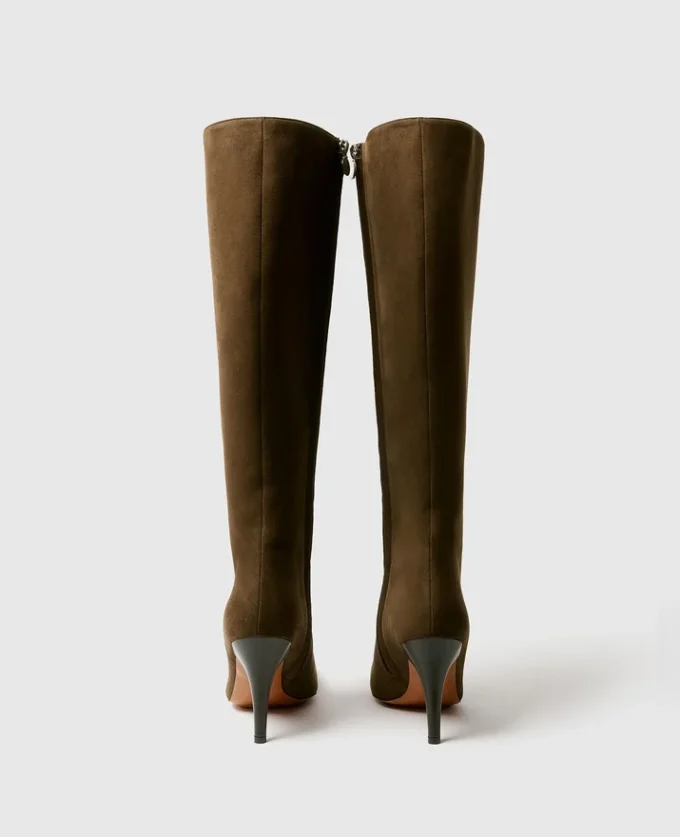 Bottes à talons aiguilles en daim à bout carré montant jusqu’aux genoux Bottes à talons aiguilles en daim à bout carré montant jusqu’aux genoux