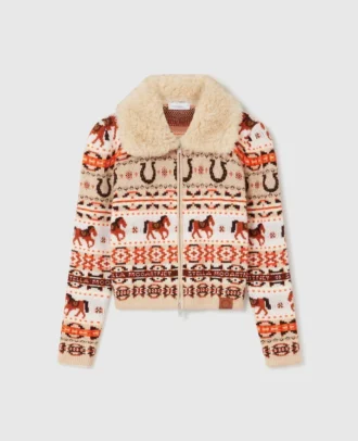 Cardigan en laine à col en peluche Fair Isle