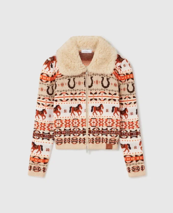 Cardigan en laine à col en peluche Fair Isle Cardigan en laine à col en peluche Fair Isle