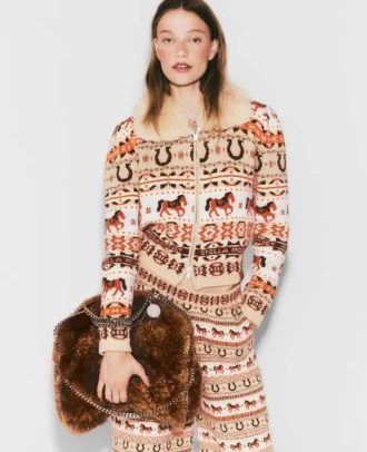 Cardigan en laine à col en peluche Fair Isle