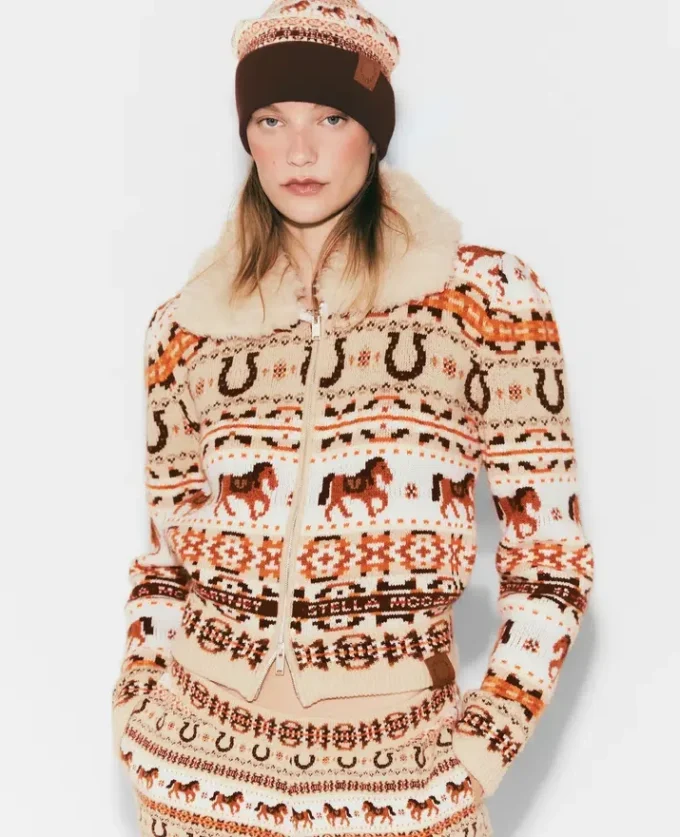 Cardigan en laine à col en peluche Fair Isle Cardigan en laine à col en peluche Fair Isle