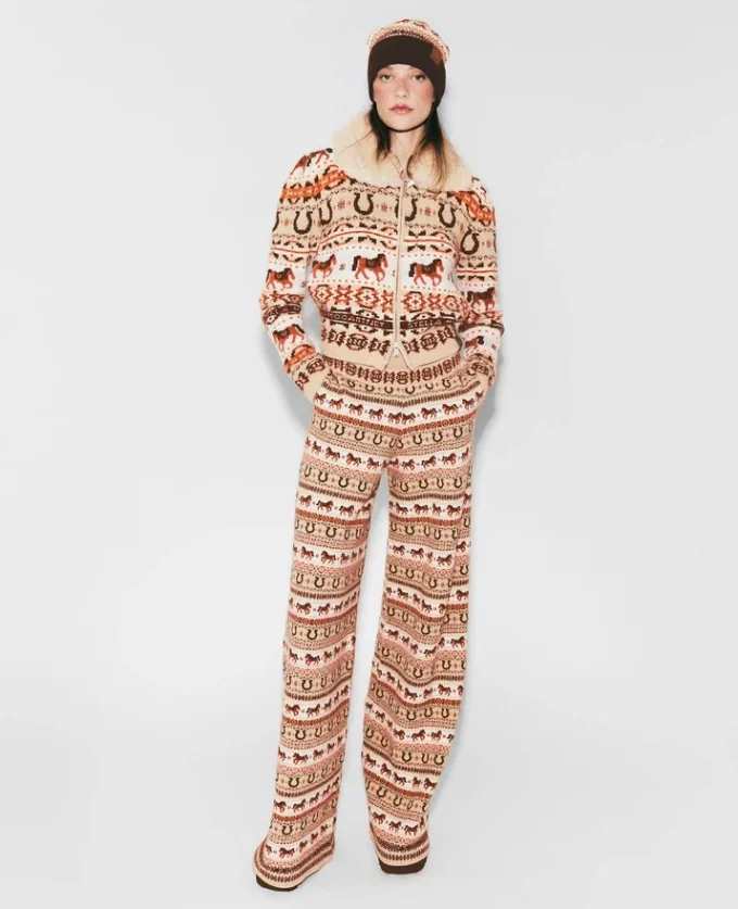 Cardigan en laine à col en peluche Fair Isle Cardigan en laine à col en peluche Fair Isle