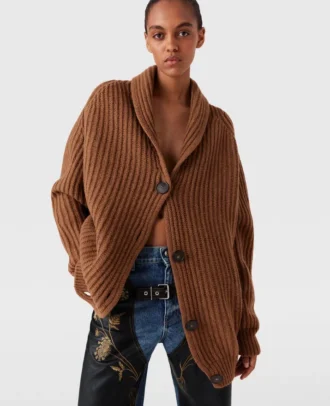 Cardigan oversize à col en V et bords côtelés