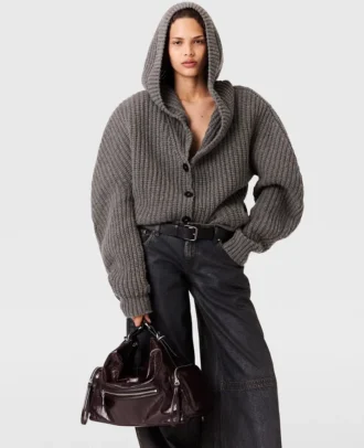 Cardigan épais à capuche et côtes
