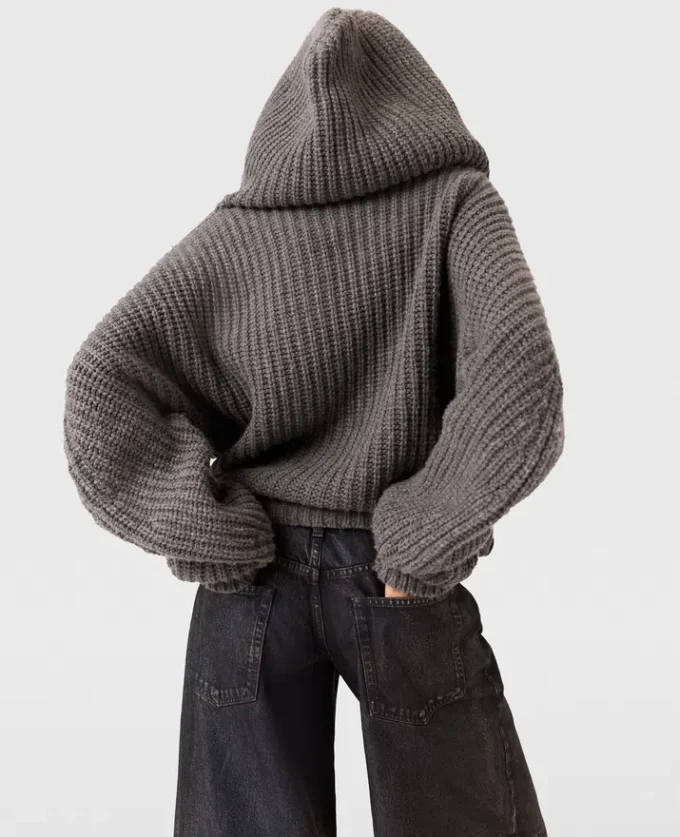 Cardigan épais à capuche et côtes Cardigan épais à capuche et côtes