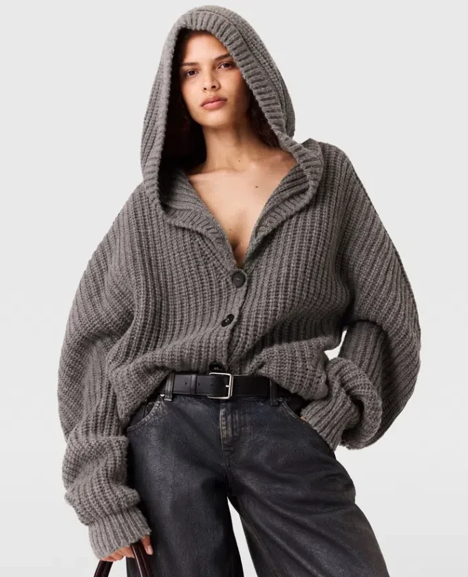 Cardigan épais à capuche et côtes Cardigan épais à capuche et côtes
