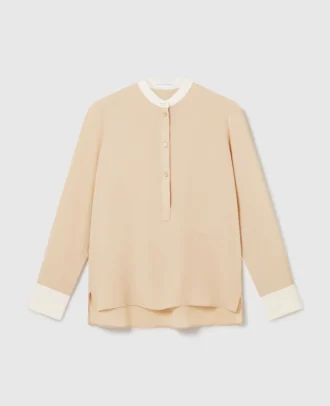 Chemise à col grand-père et empiècements contrastés
