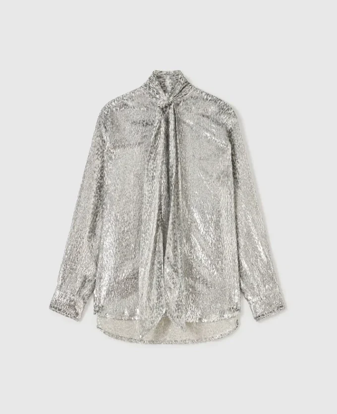 Chemise à col noué en velours métallisé Chemise à col noué en velours métallisé