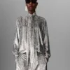 Chemise à col noué en velours métallisé Chemise à col noué en velours métallisé