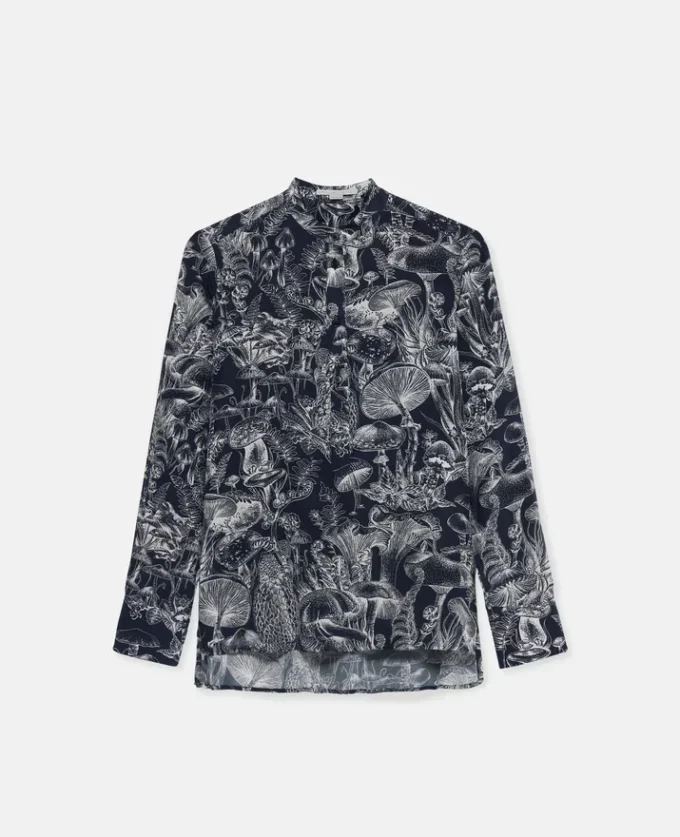 Chemise en soie imprimé forêt de champignons Chemise en soie imprimé forêt de champignons