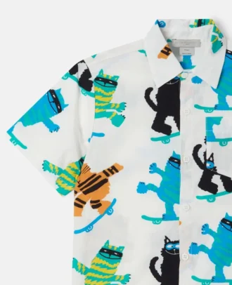 Chemise à manches courtes imprimée chats