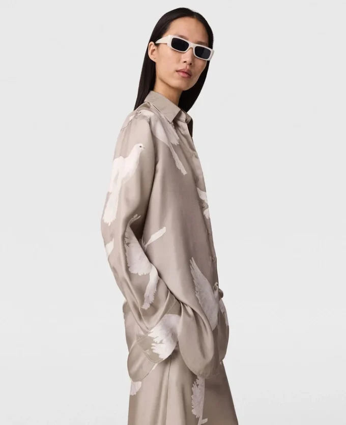 Chemise oversize à imprimé colombes