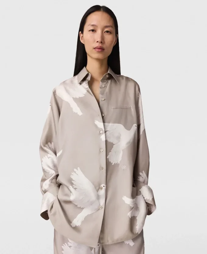 Chemise oversize à imprimé colombes