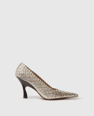 Elsa  Escarpins à talons bobines métalliques tissés