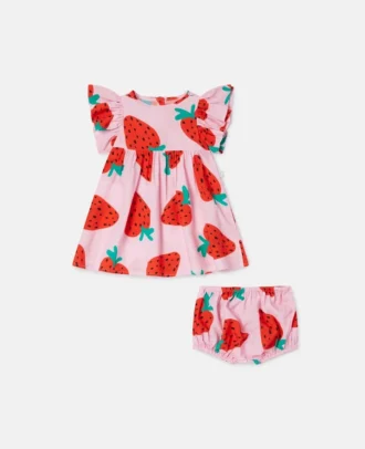 Ensemble robe imprimée fraises et bloomers