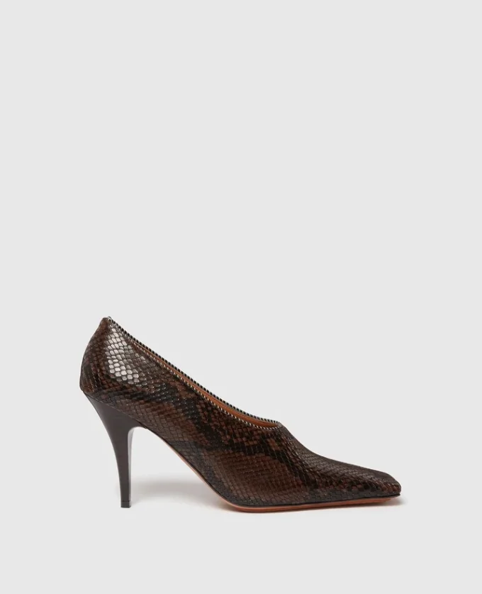 Escarpins à talons aiguilles en cuir serpent à bout carré Escarpins à talons aiguilles en cuir serpent à bout carré