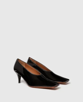 Escarpins à talons bobines en cuir verni à bout carré