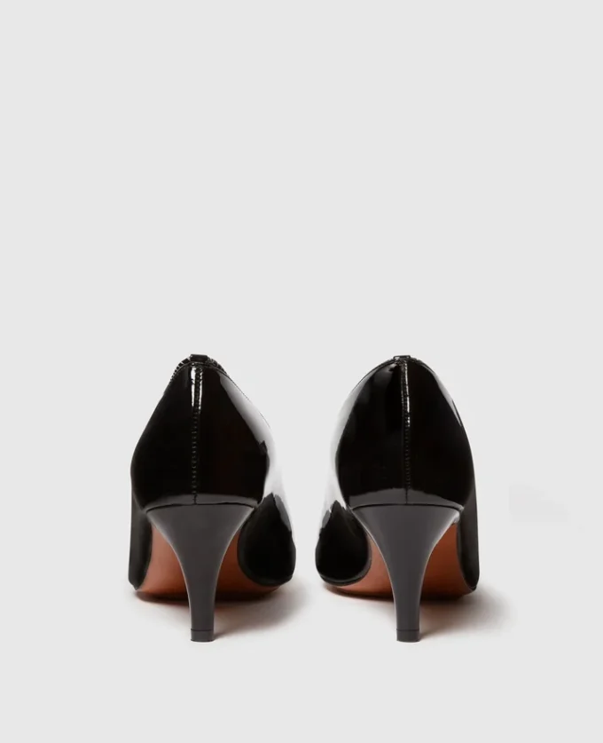 Escarpins à talons bobines en cuir verni à bout carré Escarpins à talons bobines en cuir verni à bout carré