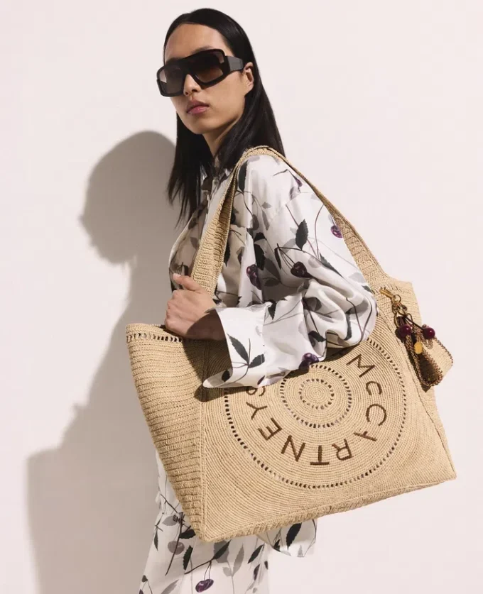 Grand sac fourre-tout en raphia avec logo