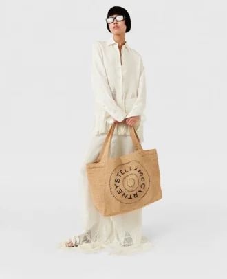 Grand sac fourre-tout en raphia avec logo
