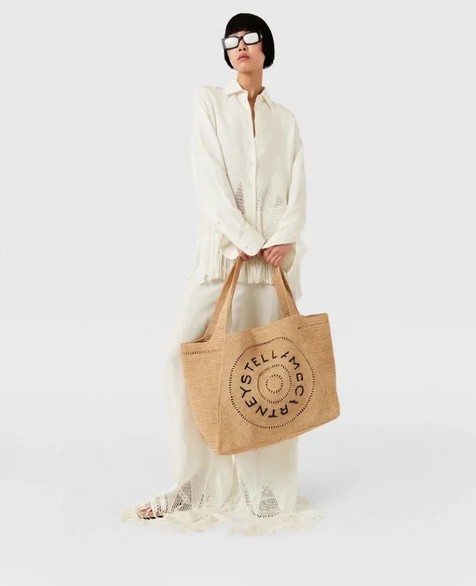 Grand sac fourre-tout en raphia avec logo
