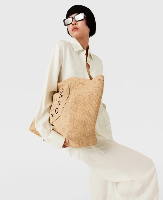 Grand sac fourre-tout en raphia avec logo