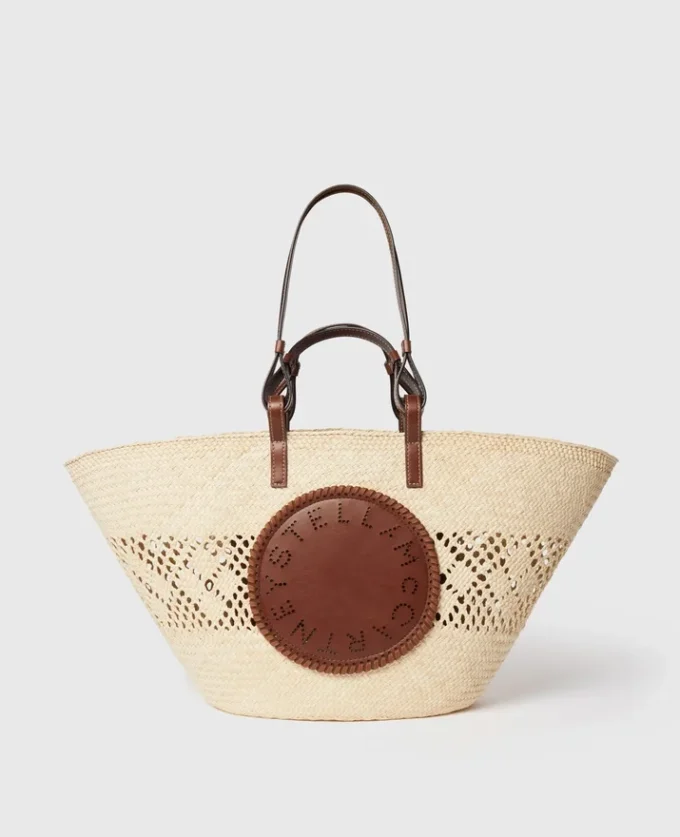 Grand sac fourre-tout en raphia crocheté avec logo