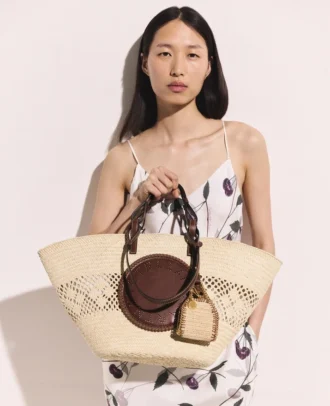 Grand sac fourre-tout en raphia crocheté avec logo