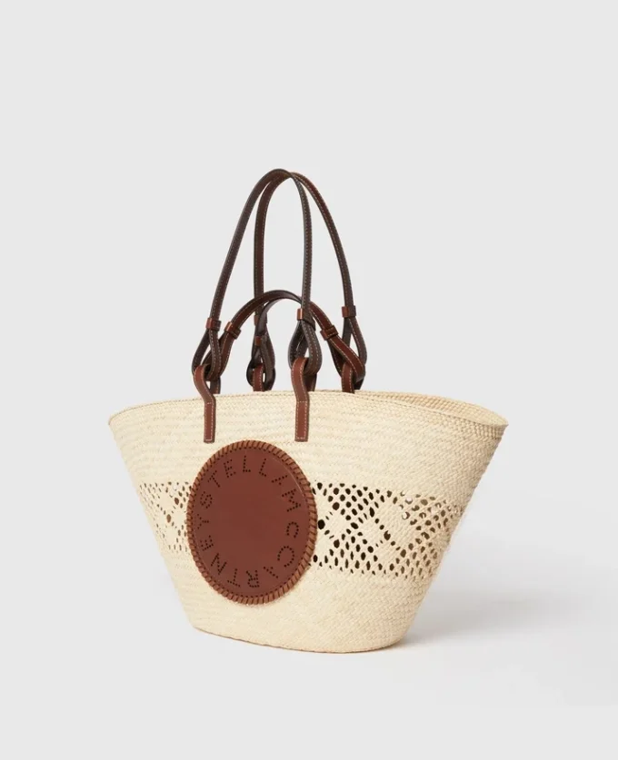 Grand sac fourre-tout en raphia crocheté avec logo