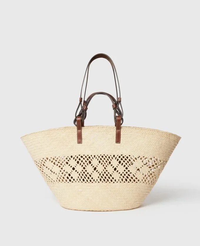 Grand sac fourre-tout en raphia crocheté avec logo