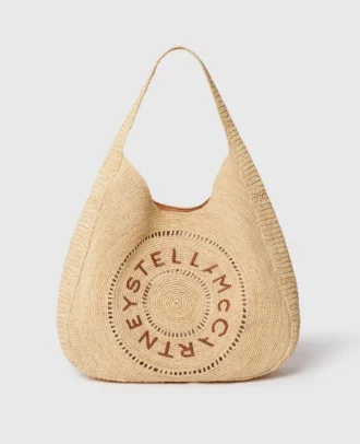 Grand sac fourre-tout souple en raphia avec logo