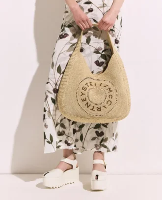 Grand sac fourre-tout souple en raphia avec logo