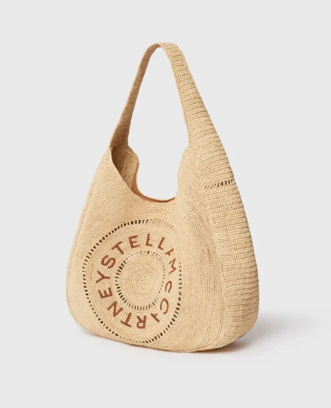 Grand sac fourre-tout souple en raphia avec logo Grand sac fourre-tout souple en raphia avec logo