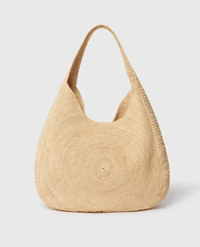 Grand sac fourre-tout souple en raphia avec logo Grand sac fourre-tout souple en raphia avec logo