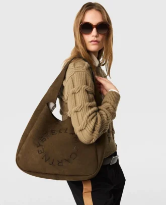Grand sac hobo en daim avec logo